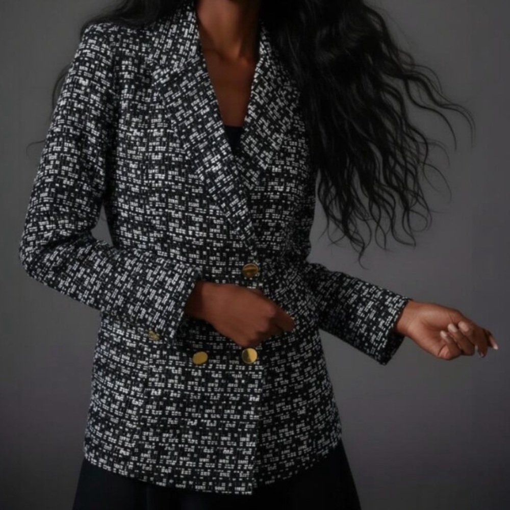 NWT! Anthropologie Maeve Black & White Blazer with gold details